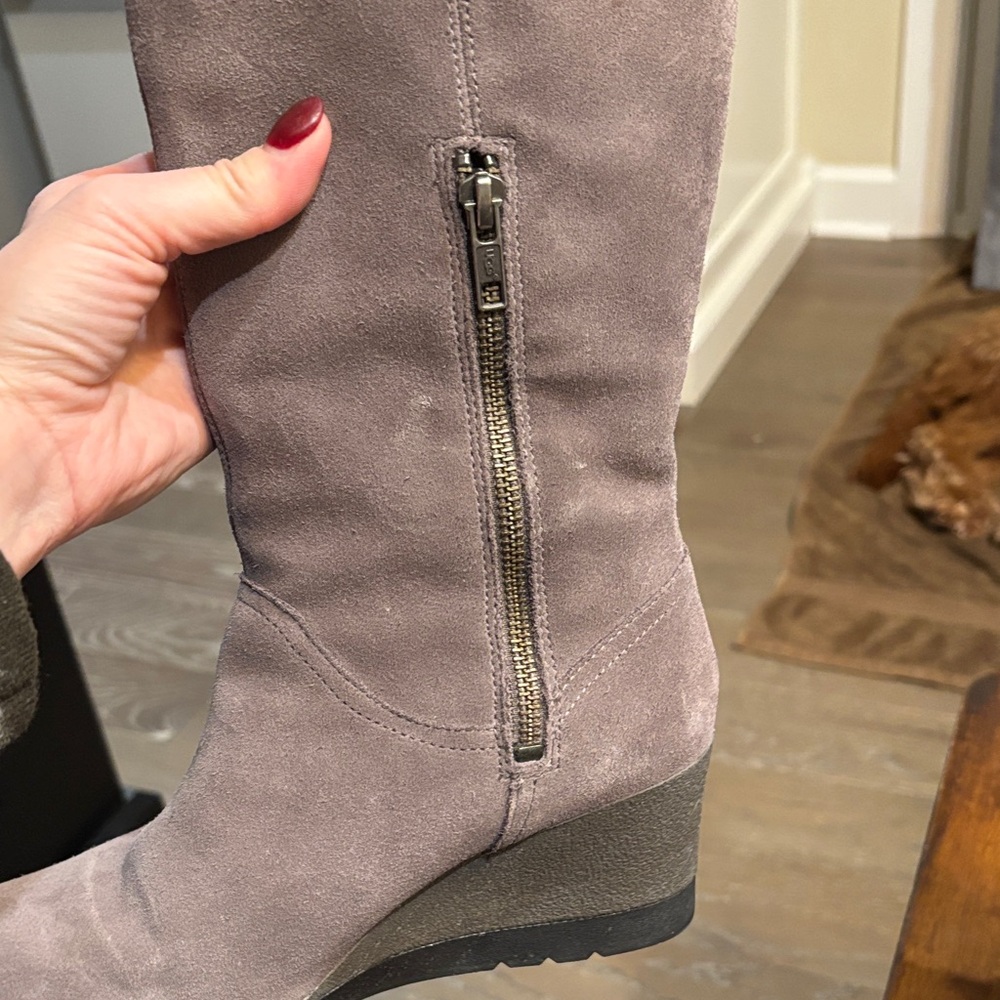 UGG Women's Taupe Suede Wedge Boots - Picture 7 of 15